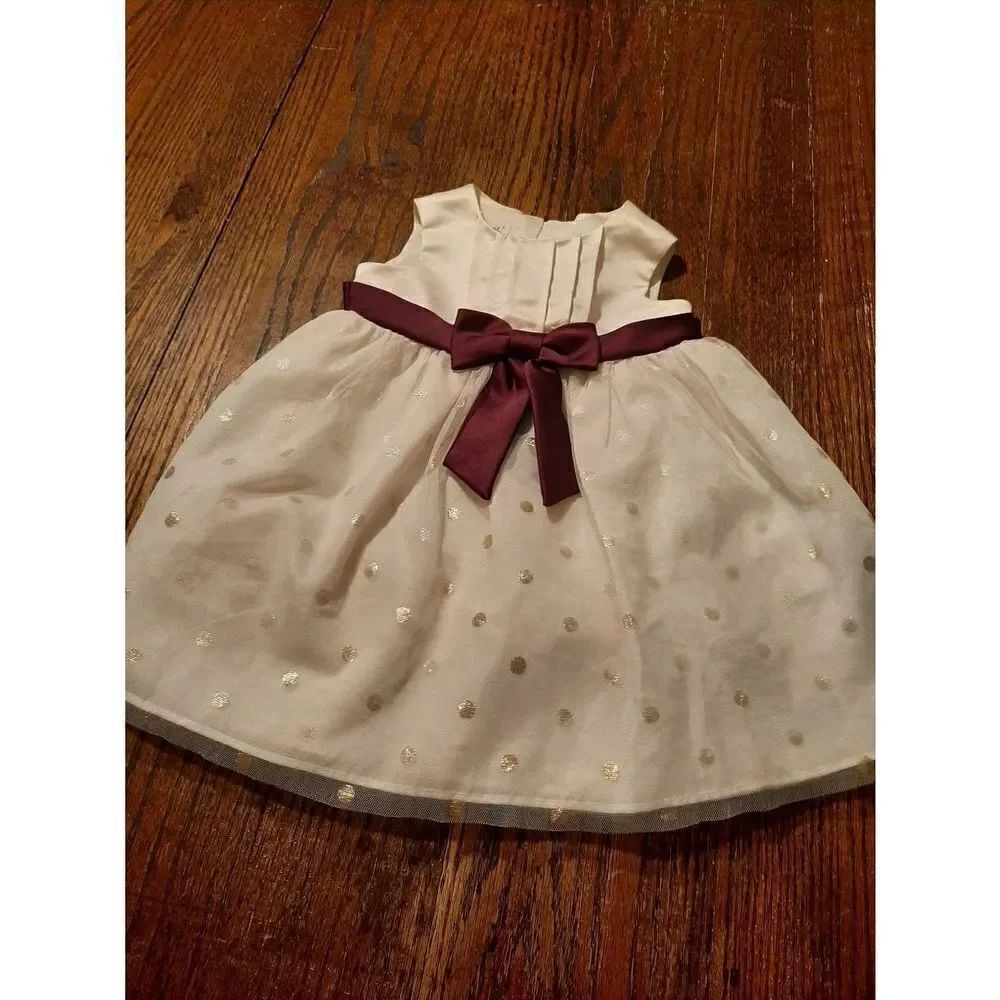 18 Month Katie M Ivory Cream Maroon Gold Formal Holiday Picture Wedding Dress